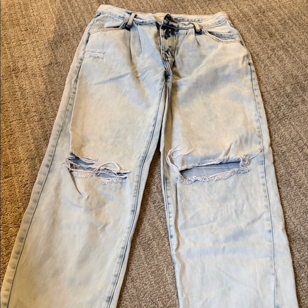One Teaspoon Light Blue Distressed Straight Leg Pants